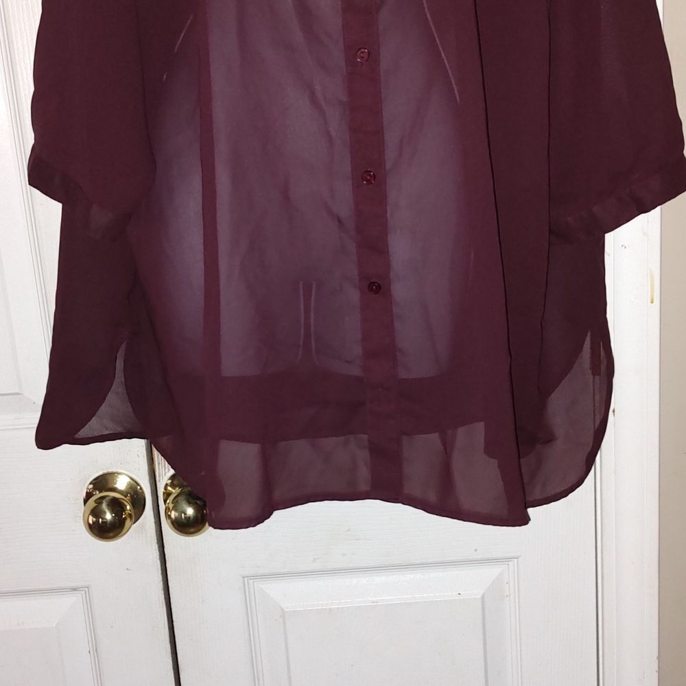 Attention Dark Mauve Sheer Button Down Blouse Sz … - image 2